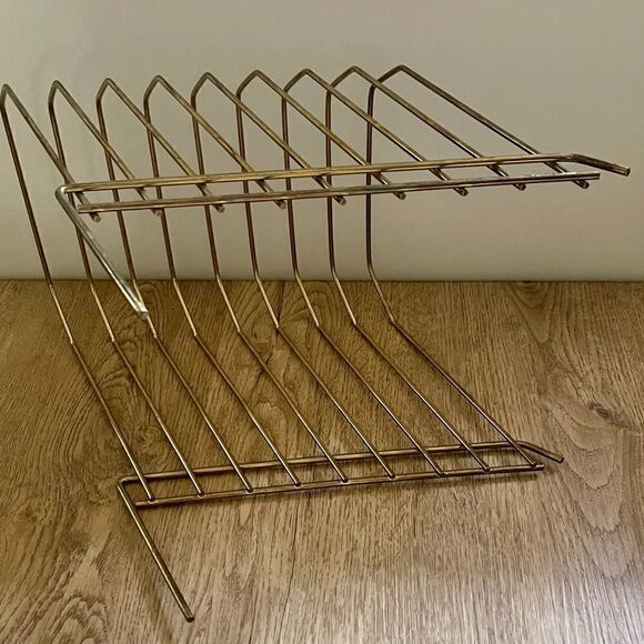 Vintage 1970’s Gold Brass Tone Lacquer Wire (8) Vinyl File Holder Tabletop Stand - Picture 11 of 14